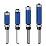 Pynsseu 4 Pcs Flush Trim Router Bits 1/4 Inch Shank Top and Bottom Bearing, Carbide Straight Cut Router Bit Set for Trimming Woodworking, 1/2' Cutting Diameter, 3/4', 1', 1-1/4', 1-1/2' Cutting Length