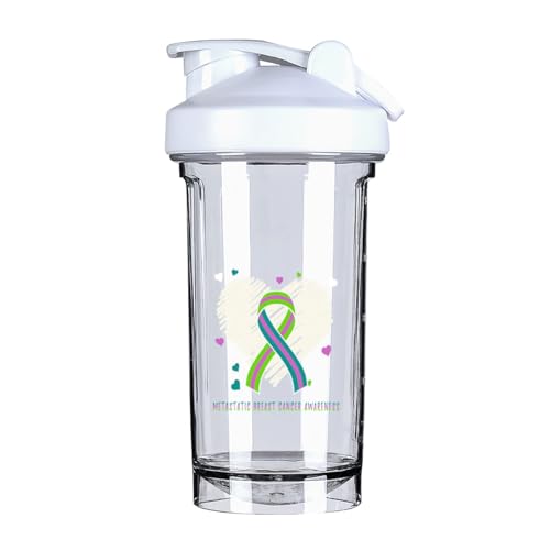 Metastatic Breast Cancer Awareness 3 18 Ounce Shaker Cup,Fashion Theme Pattern Shaker Bottle Leak-proof Workout Shake Bottles 500ML/18 oz Perfect for Pre Workout White 0