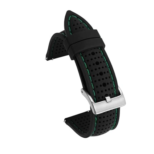 [KKTHRFFKK] Sport Silicone Strap 20mm 22mm Waterproof Quick Release Bracelet Band(Black green line,22mm)