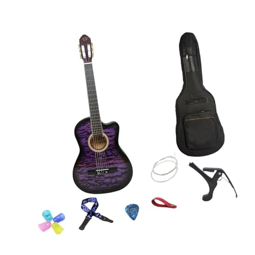 Guitarra acústica para principiantes, guitarra portátil de viaje con cuerdas de acero, tamaño compacto...