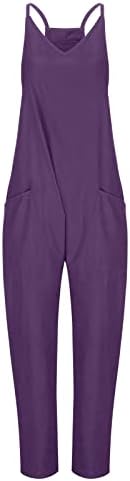 Jumpsuit for Women Casual Solid Color V Neck Suspender Pocketed Overalls Plus Size Casual Rompers One Piece Outfits - 2