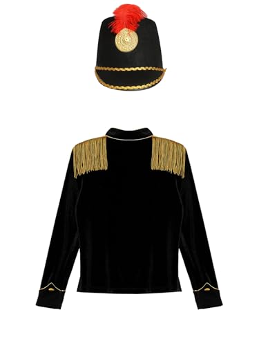 Kids Boys Girls Marching Band Majorette Uniform Tassels Velvet Circus Ringmaster Jacket with Hat4