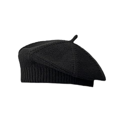 Béret tricoté femme isolation thermique automne hiver casquette de peintre unie noire