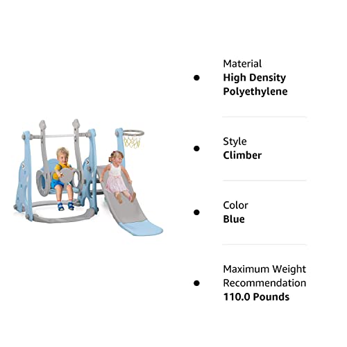 Langyi Children's Four In One Slide Swing，With Basketball Frame And Ball And Extra Long Slide，Children's Slide That Can Be Installed At Will In Indoor And Outdoor Garden (Blue) #TOP7