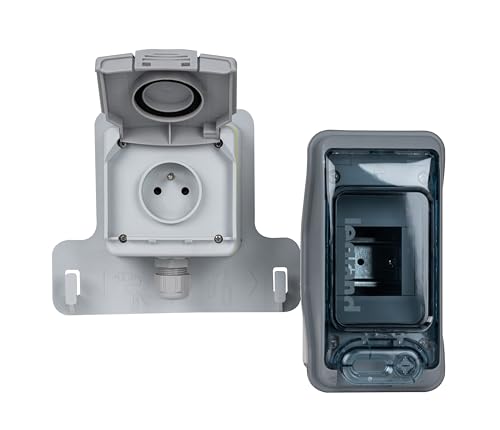 Prise de Recharge IP54 pour Voitures électriques, avec Interrupteur FI/LS 20A, Prise française (Prise+ 2 Modules Coffret)