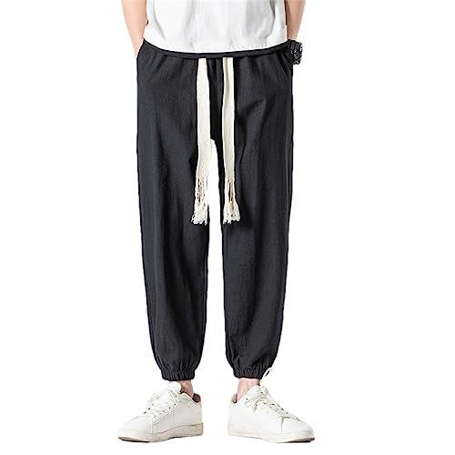 Pantalon de jogging lin homme sarouel sport décontracté noir grande taille 3XL