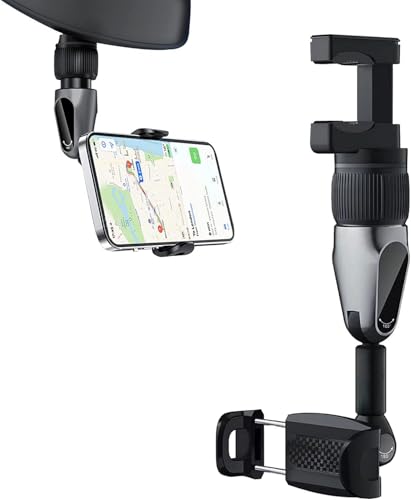 Car Phone Holder for Rearview Mirror, 360° Rotatable Universal Mount Compatible with All Smartphones, Black