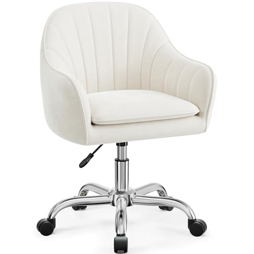 Image of Vanity Chair with Wheels, Comfy Home Office Desk Chairs Adjustable Modern Velvet Makeup Vanity Chairs for Bedroom Living Room-Beige