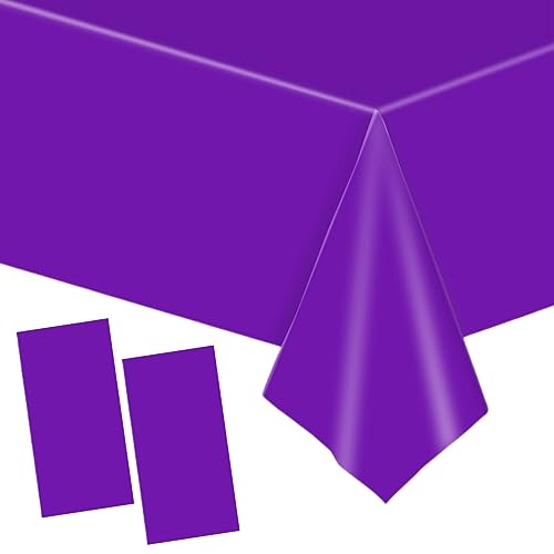 YAAVAAW 2 pièces Grand 137 * 274cm Violet Nappes Jetable,Rectangulaire Imperméables Nappe Plastique Décoration de Table pour Anniversaire de...