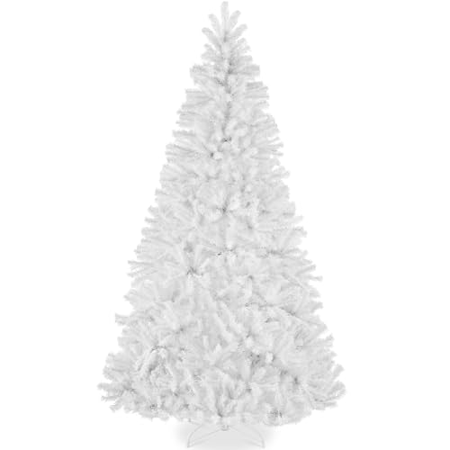 Best Choice Products Artificial Christmas Tree, 7.5ft Premium Unlit Realistic Spruce Holiday Décor w/Dense Branches, Metal Base – White Spruce