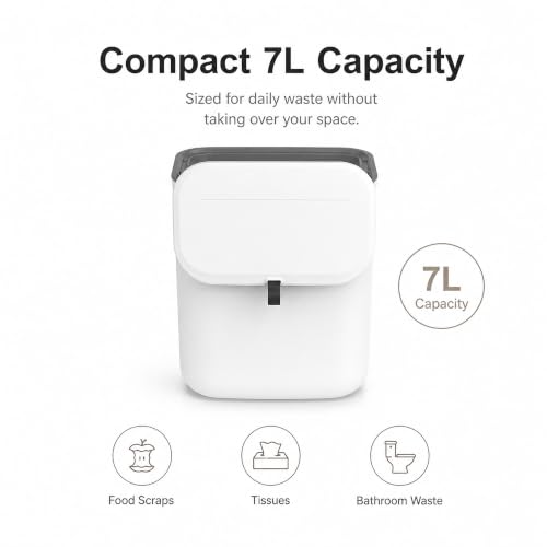 Caneca de basura rectangular compacta 7L blanca miniatura 7