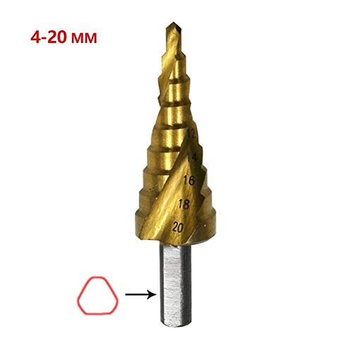 Preisvergleich Produktbild Spiral Groove Stufenbohrer Holzverarbeitung Metallbohrer Titanlegierung Spiral Groove-Stufenbohrer 4-12 / 4-20 / 4-32mm Schritt Cone Schneidwerkzeugstahl (Color : 4 20 Triangle LX)