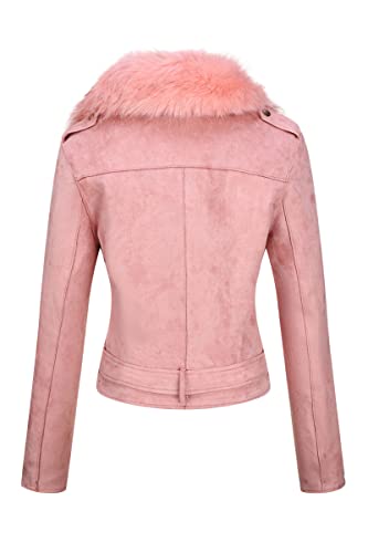 Bellivera Women's Faux Leather Suede Jacket Moto Fleece-Lined Coat With Detachable Fur Collar 8830 Pink Xl #TOP1