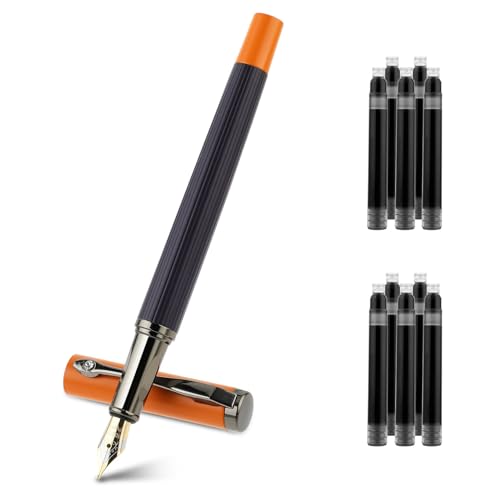 Amaxiu Conjunto de canetas-tinteiro de metal preto, caneta-tinteiro de ponta fina de 0,5 mm com 10 c