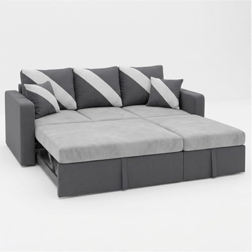 Image of FURNY Trivia 4 Seater RHS Lounger Sofa Cum Bed (Dark Gray - Light Gray) with Pull-Out Function | Luxury Velvet Suede Finish | Durable Comfort | Ideal for Living Room