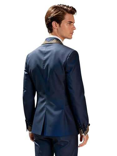 Men's 3 Pieces Suit Slim Fit Tuxedo with Rhinestone Design Shawl Lapel Blazer One Button Jacket Vest Pants Set2