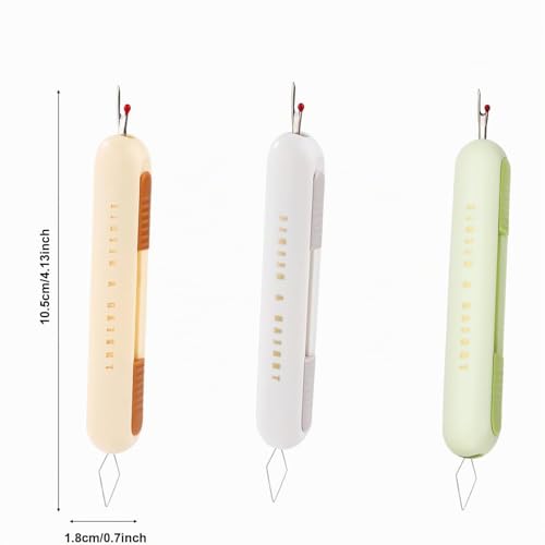 Miniatura 2 de Yunyu Juego De 3 Ayudas De Costura 2 En 1 Enhebrador De Agujas Y Separador De Costuras En Marrón Beige Verde Mecanismo De Retracción Seguro Práctico Accesorio De Costura Para Principiantes Y