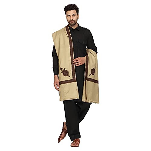 SWI WITH LABEL Men's Kashmiri Embroidered Wool Shawl