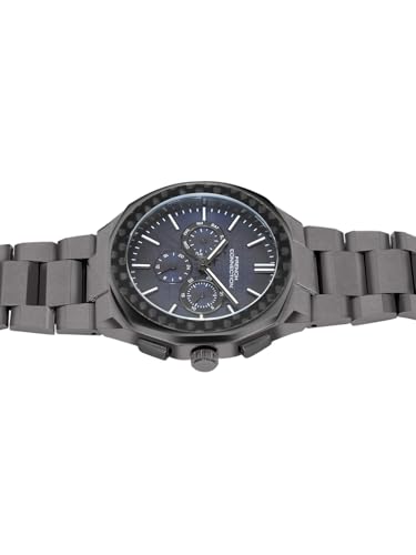 Image of French Connection Textured Blue Round Dial with IP Gun Stainless Steel Metal Strap Multifunction Watch - for Mens FCH27GNM