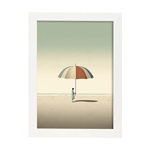 Nacnic Póster Gente de la playa con Parasol por Alessandro Gottardo Marco Blanco A4