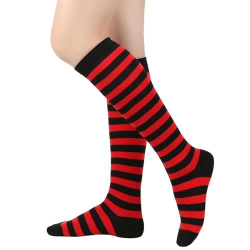 Image of DOOVID Casual Knee High Socks for Women Tube Socks Elasticity Athletic Socks Thin Stripe Knee High Stockings