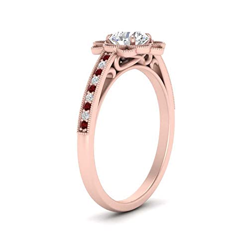 Image of 55Carat Choose Your Gemstone Milgrain Floral Halo Diamond CZ Ring Rose Gold Plated Round Shape Halo Engagement Rings Everyday Jewelry Wedding Jewelry Handmade Gifts for Wife US Size 4 to 12