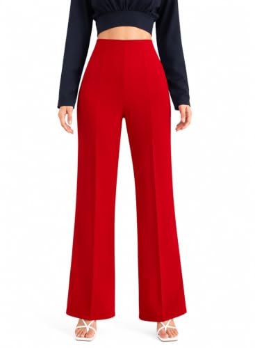 Image of Women's High Waist Wide Leg Trousers in Red