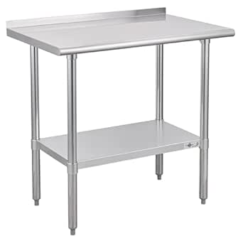 Profeeshaw Commercial Stainless Steel Prep Table with Backsplash and Undershelf (36x24 Inches)