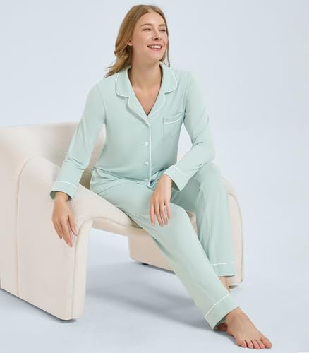 Image of WiWi Viscose from Bamboo Women's Pajamas Set Super Soft Button Down Top and Pants Sleepwear Cooling Pjs S-3X