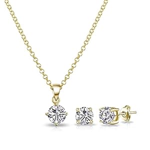 Philip Jones Gold Plated Round Solitaire Set Created with Zircondia® Crystals