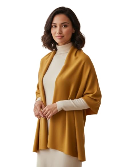 Mustard Pure Wool Shawl for Women, Solid Wrap Stole-image-42
