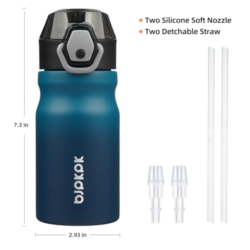 Image of BJPKPK 14 oz Insulated Water Bottle, Straw, Handle, Stainless Steel Flask | Leak Proof Locking Lid, Double Wall Vacuum, Keeps Hot /Cold, BPA Free, Dishwasher Safe, Travel & Sports, Indigo Black