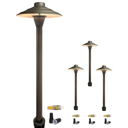 COLOER Brass Low Voltage Walkway Lights for Outside Bronze Finish 4-Pack with LED G4 Bulb,9-17V AC/DC 2W 2700K Warm White Outdoor Landscape Path Lights for Garden,Yard,Sidewalk or Driveway(6