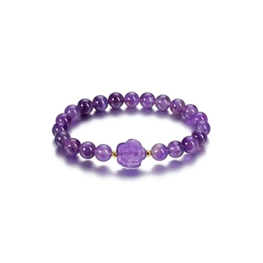 Jovivi Pulsera de piedras curativas para mujer, rosa, 8 mm, fluorita/amatista, piedras preciosas, pulsera elástica de cristal, talla única, Piedra, Amatista