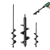 OUKENS 3 Stück Erdbohrer für Akkuschrauber, Carbon Steel Gartenbau, Ideal zum Pflanzen, Düngen, Gartengestaltung & Eisloch Bohren 4.6x37cm / 8x30cm / 4x22cm