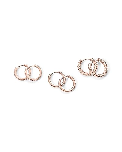 PAVOI 14K-18K Yellow Gold Plated Sterling Silver Posts Three Pairs Small Hoop Earrings for Women - Statement Gold Hoop Earrings Set - Cubic Zirconia Rope Teardrop Chunky Huggie Earscape Piercings