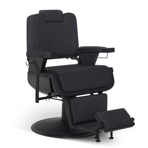 Barberpub Friseurstuhl mit Kopfstütze Kippbar, Friseureinrichtung mit Hydraulikpumpe 360° Drehbar, Bedienungsstuhl Höhenverstellbar, Barber Stuhl Kunstleder, 3823 (Schwarz)
