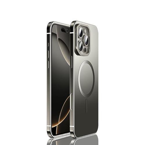 Custodia protettiva per iPhone 16 Pro Pro telaio in lega di rivestimento opaco compatibile con MagSafe antiurto con anello protettivo in metallo per fotocamera alluminio grigio