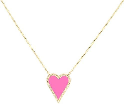 Heart Necklace for Women Girls Trendy Preppy Jewelry Gold Plated Love Heart Pendant, Heart Paperclip Chain Necklace for Teen Girls Cute Heart Necklaces Birthday Gifts for Women Dainty Jewelry (pink red)