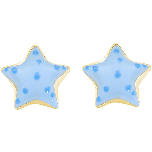 Orecchini bambina di Amen della collezione Junior. Gioiello realizzato in argento 925 di colore oro e smalto azzurro e blu. La referenza è ORJSTGAZ3
