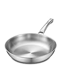 VocVoi 12 inch Tri-Ply Stainless Steel Pan,PFOA&PTFE Free Skillets,Chef's Pans,Dishwasher and Oven Safe Cookware, Works on Induction,Ceramic and Gas Cooktops