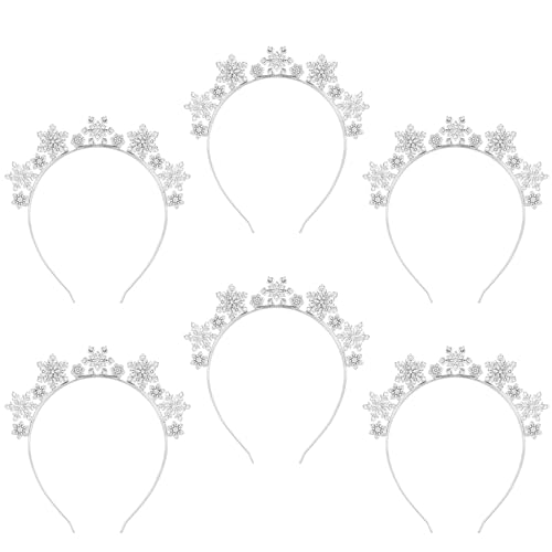 Hoteam 6 Pcs Snowflake Headband Rhinestone Snow Hairbands Cute Head Boppers for Women Girls Wedding Party Favors Christmas Holiday Winter(Xmas Snowflake B)