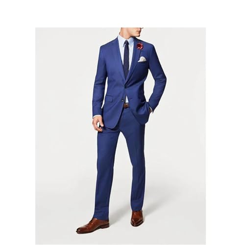 Men's Blue Skinny Fit Suit 2 Piece Set Single Breasted Notch Lapel Formal Business2