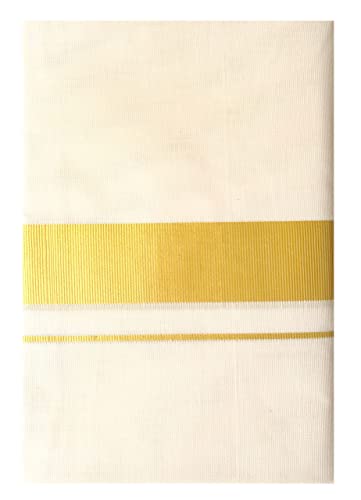 Image of Mens Rich Jari Border 100% Cotton Cream Dhoti 4.00 Meters Double Mundu /Vesti