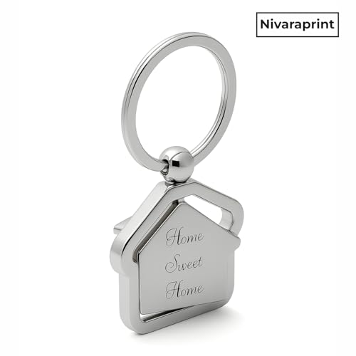 Image of Home Sweet Home Metal Keychain - Silver House Shape Rotating Key Ring, Housewarming Gift for Men & Women, Real Estate & New Home Keychain (Pack of 2)
