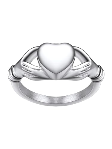 Image of Richsteel Stainless Steel Heart /Claddagh Cremation Urn Ring for Ashes for Women Waterproof Locket Rings Memorial Jewelry(with Gift Box)