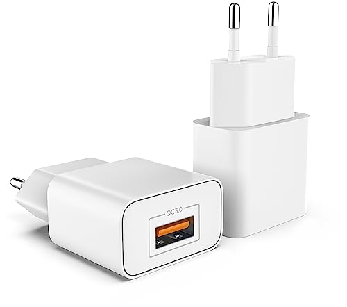 MyGadget 2X Cargador Rápido - Enchufe Universal de Pared - Quick Charge (QC 3.0) 18W para Tablet | Smartphone Apple iPhone 14, Android Samsung, HTC, LG - Blanco
