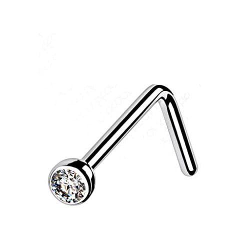 PiercedOff Titanium L Bend Nose Stud with CZ Cover