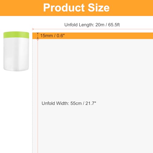 Image of HARFINGTON 6 Rolls Pre-Taped Masking Film 21.7 inch x65.6ft Tape and Drape Painters Plastic Drop Cloth Film with Tape Plastic Sheeting for Automotive Painting Covering, Green