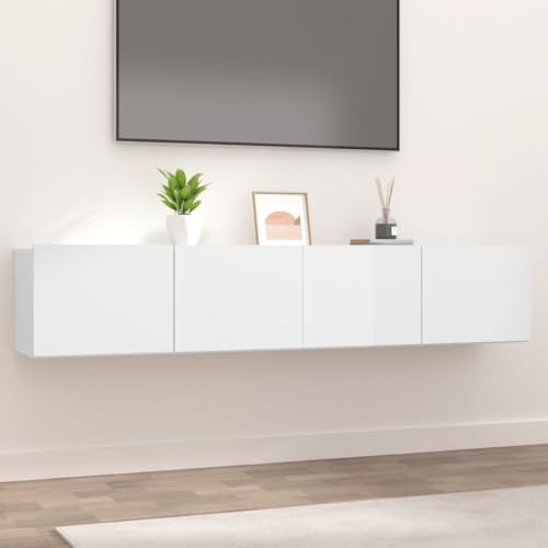 prissent Mobili Porta TV 2pz Bianco Lucido 80x30x30 cm Legno Multistrato Parete Attrezzata Soggiorno Set Mobile TV Soggiorno Mobile TV Moderno Ampio Spazio Per Riporre Riviste DVD O Altri Oggetti